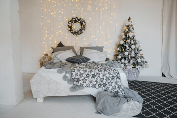 New Year's bedroom design with lights