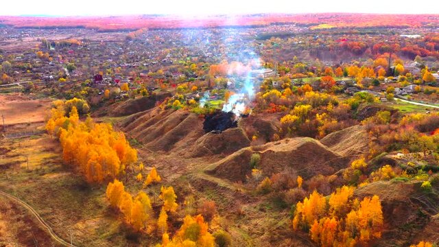 Autumn landscape. Arboretum them. Dokuchaev. 4K aerial photography.