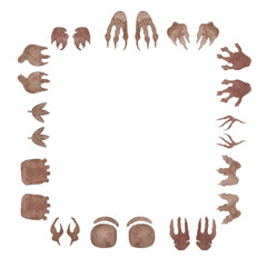 Dinosaurs footprints card on white. Watercolor illustration