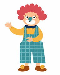 Vector clown icon. Circus artist clipart. Amusement holiday man. Cute funny festival character clip art. Street show comedian illustration.