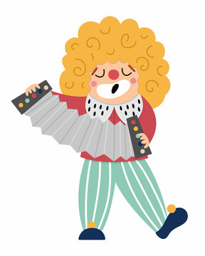 recommend clip art: Vector singing clown icon. Circus artist playing harmonica clipart. Amusement holiday man. Cute funny festival character clip art. Street show comedian illustration with accordion.