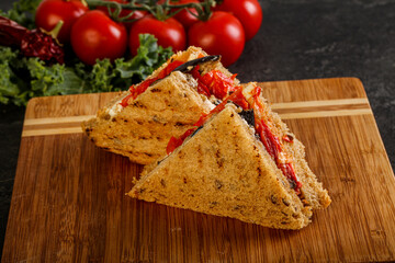 Club sandwich with eggplant and cheese