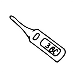 simple vector doodle style drawing. medical thermometer. medicine theme, clinic, disease.