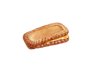 Almond butter chip cookie dessert watercolor illustration isolated on white background.