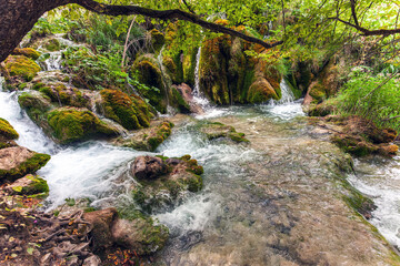 Streams and waterfalls in Plitvice Lakes National Park in Croatia