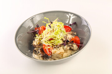 Chicken fricassee with sliced mushroom