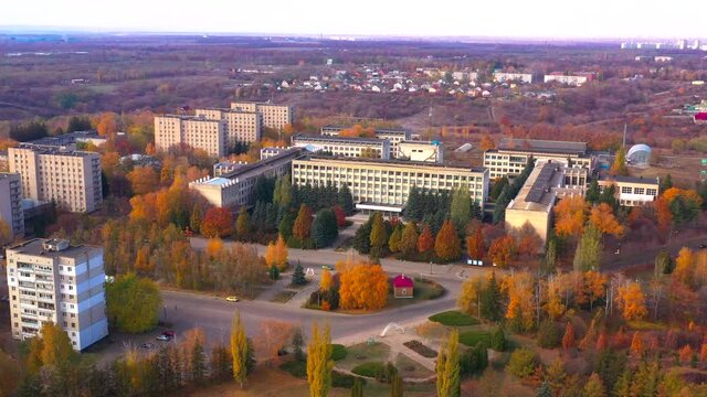 Autumn landscape. Arboretum them. Dokuchaev. 4K aerial photography.