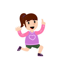 Little girl run. Happy child. Cute Character in pink clothes. Activity and joy. Waving arms. Flat cartoon illustration