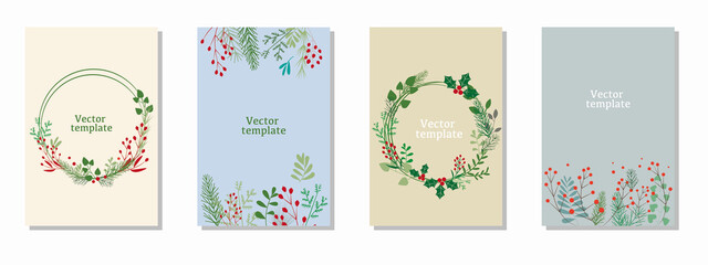 Set of Winter Holiday template for Christmas day, Holiday design. Merry Christmas, New years day, illustration. Vector illustration.