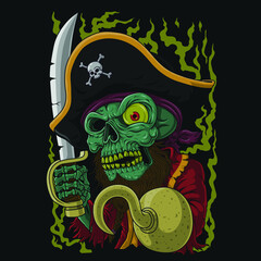 Pirate skull Illustration. Hand drawn.