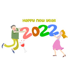 happy new year 2022 celebration cartoon