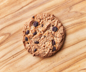  Delicious chocolate cookie on a wooden table