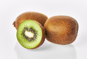  Bunch of kiwis and slice isolated on a white background