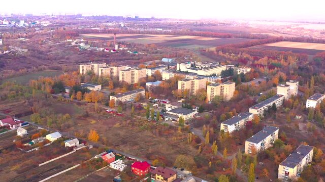 Autumn landscape. Arboretum them. Dokuchaev. 4K aerial photography.