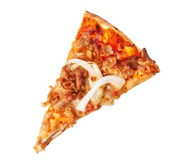  Slice of kebab italian pizza isolated on a white background