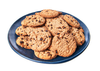  Plate of chocolate cookies isolated on a white background