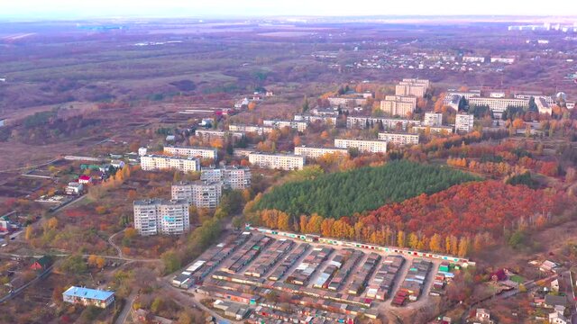 Autumn landscape. Arboretum them. Dokuchaev. 4K aerial photography.