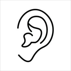 Ear vector icon, hearing symbol. Simple, flat design for web or mobile app on white background. color editable