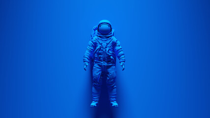 Blue Classic Spaceman Astronaut Cosmonaut with Bright Blue Background 3d illustration render	 - obrazy, fototapety, plakaty