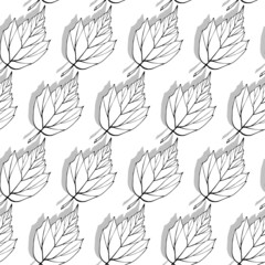 Falling leaves seamless pattern. Monochrome foliage boundless background. Black and white botanic endless texture. Leaves repeating surface design. Black, grey and white herbal backdrop.