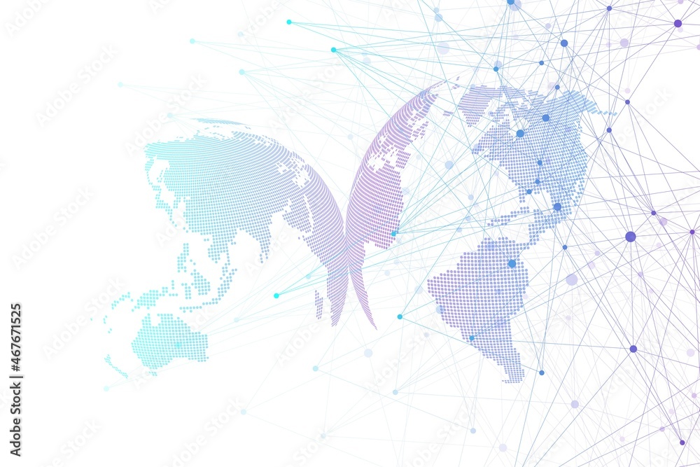 Aufkleber Big data visualization. Geometric abstract background visual information complexity. Futuristic infographics design. Technology background with connected line and dots, wave flow illustration
