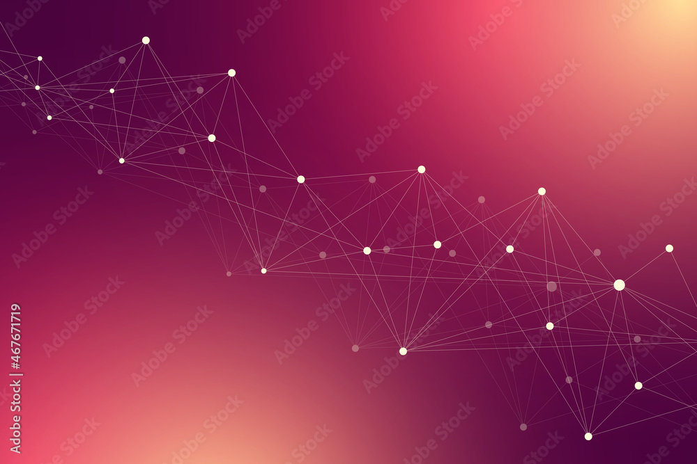Poster Technology abstract background with connected line and dots. Big data visualization. Artificial Intelligence and Machine Learning Concept Background. Analytical networks illustration