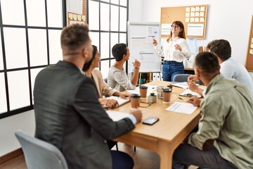Group of business workers listening boss conference during meeting at the office.