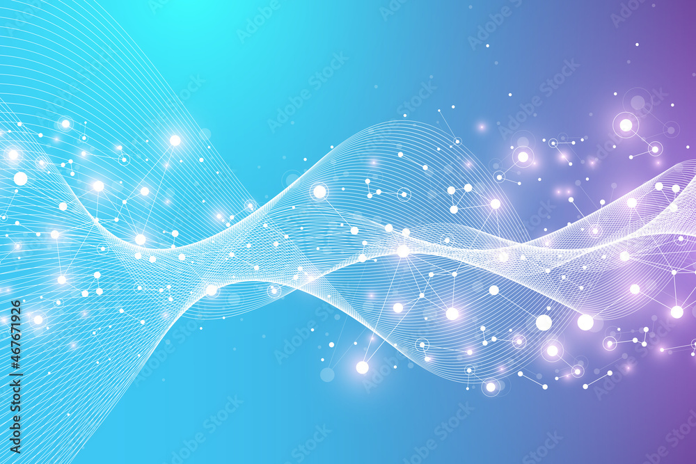 Poster Technology abstract background with connected line and dots. Big data visualization. Artificial Intelligence and Machine Learning Concept Background. Analytical networks illustration