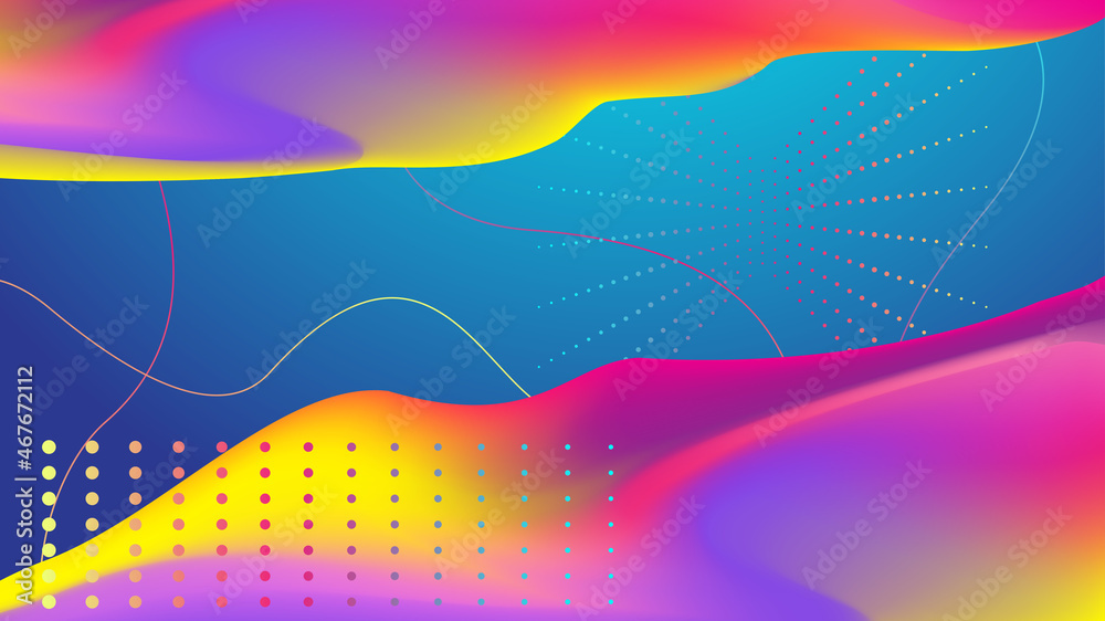 Poster Colorful geometric abstract background fluid liquid wavy gradient flowing dynamic shapes. Modern trendy background for your presentation banner design template illustration.