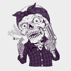 Gangsta skull Illustration. Hand drawn
