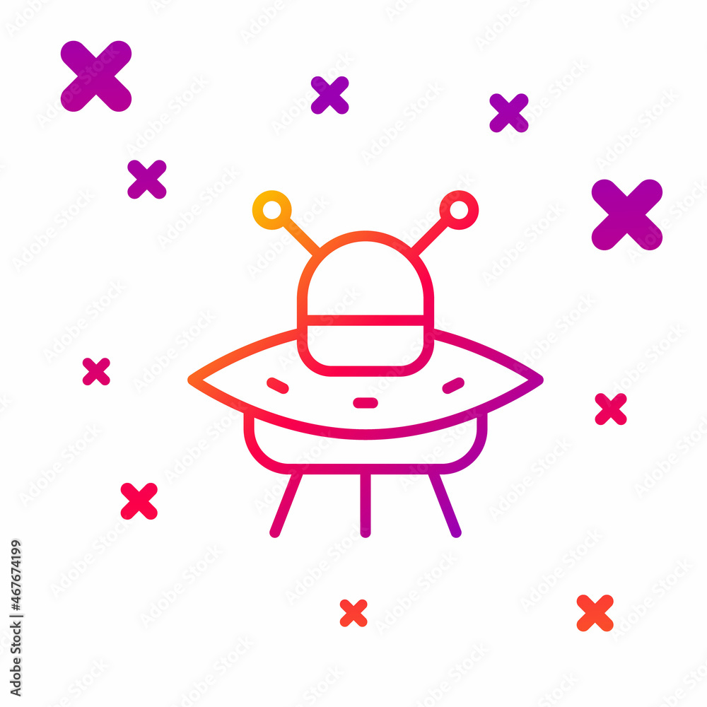 Poster color line ufo flying spaceship icon isolated on white background. flying saucer. alien space ship. 