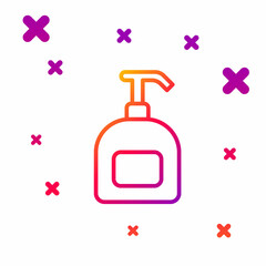 Color line Bottle of liquid antibacterial soap with dispenser icon isolated on white background. Antiseptic. Disinfection, hygiene, skin care. Gradient random dynamic shapes. Vector