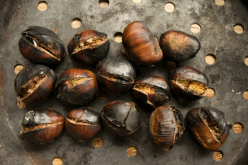 roasted chestnuts in pan