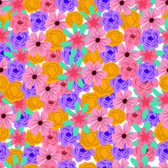 Fototapeta na wymiar Flower spring seamless pattern hand drawn vector illustration