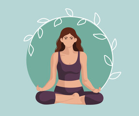 Woman meditating. Concept illustration for yoga, meditation, relax, recreation, healthy lifestyle. Vector illustration in flat  style