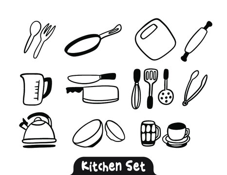 Set of kitchen utensil doodle