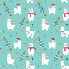 christmas pattern with lama’s 