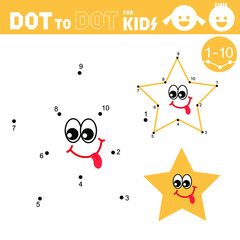 Star. Dot to dot games for kids. Connect the numbers and drawing a star. Coloring. Book. Puzzle activity worksheet. Sketch. Vector