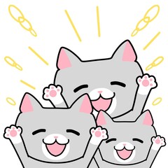 仲間と喜ぶ猫さん