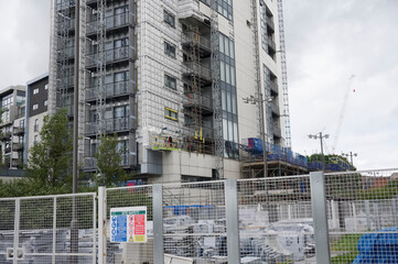 High rise residential building of flats with cladding being replaced with fire resistant materials