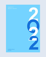 2022 new year poster set. Cover on blue background wih text. Merry christmas and happy new year. Modern minimalistick style.