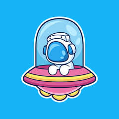Cute astronaut ridding ufo cartoon
