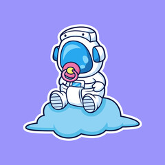 Cute baby astronaut on cloud cartoon