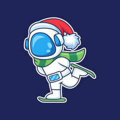 Cute astronaut playing skiing cartoon