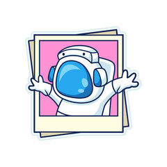 Cute astronaut in frame photo cartoon