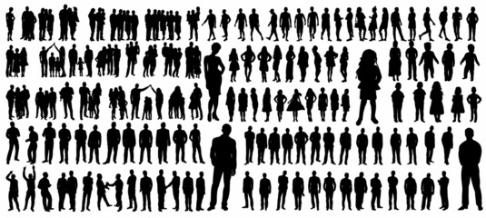 Fototapeta na wymiar set of people black silhouette, isolated, vector