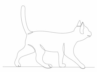 cat walking one line drawing isolated, vector