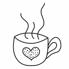mug of tea doodle drawing isolated, vector