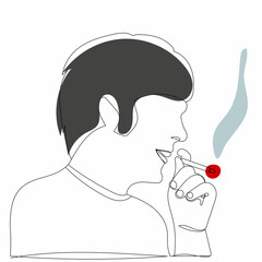 man smoking one line drawing isolated, vector
