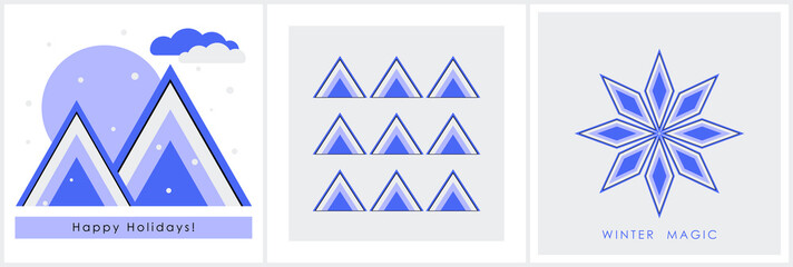 Set of abstract vector illustrations. Winter, Christmas, New Year.